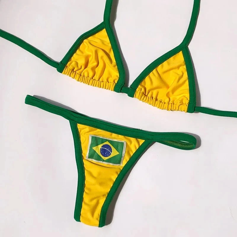 Biquíni dividido com estampa da bandeira da Jamaica 2024, traje de banho quente, roupa de verão para praia, verde e amarelo.
