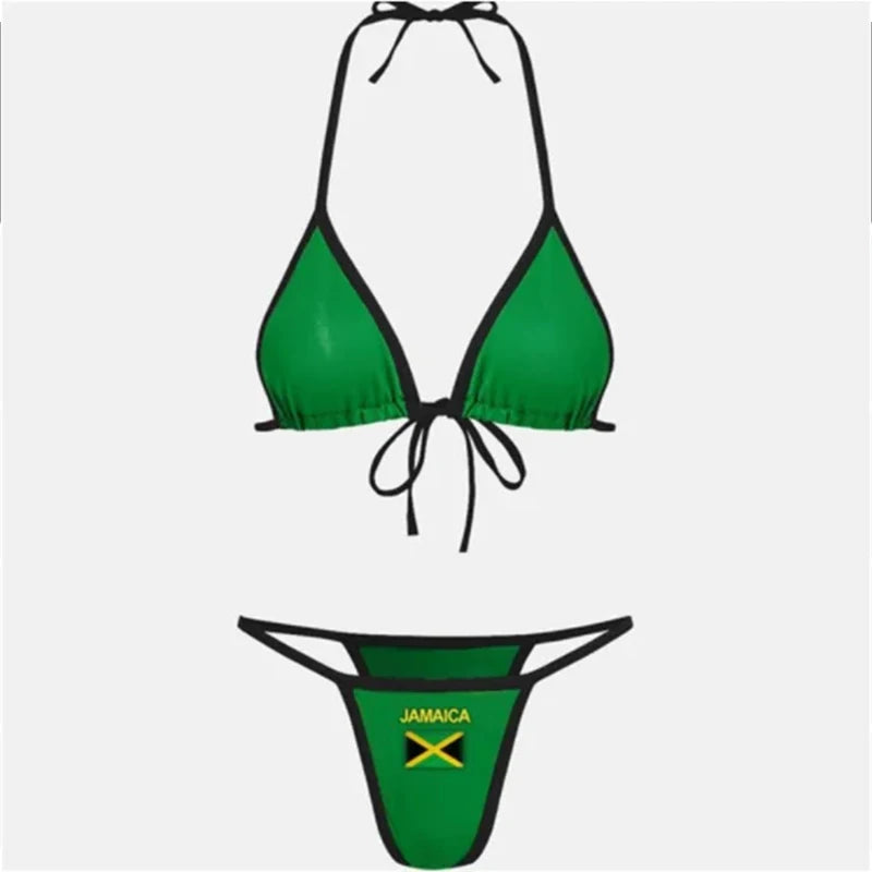 Biquíni dividido com estampa da bandeira da Jamaica 2024, traje de banho quente, roupa de verão para praia, verde e amarelo.