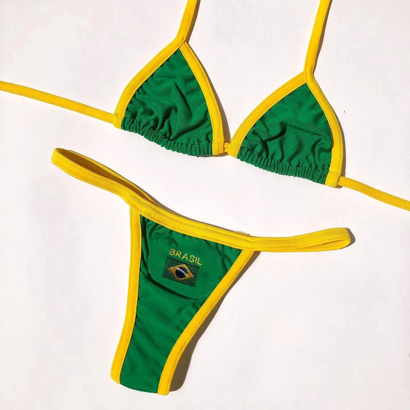 Biquíni dividido com estampa da bandeira da Jamaica 2024, traje de banho quente, roupa de verão para praia, verde e amarelo.